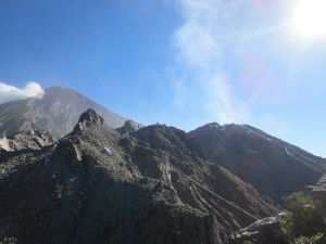 View from base camp.  Santa María to the left, Santiaguito to the right.