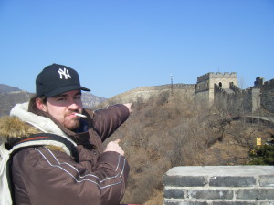 Smoking at the Great Wall of China. 