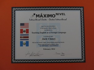 My TEFL certificate upon graduating the course!