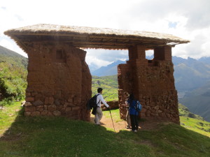A pre-Incan stone entrance leading into Huchuy Qosqo.
