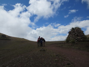 My workmates and I in the middle of two ancient "stop sign" stone structures. 