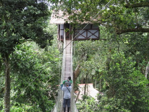 Crosing the bridge to get to the tree hotel!!!