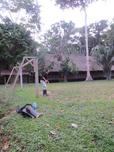 Playing soccer at one of the eco-lodges near the Casa ITA site.