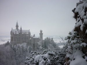 Neuschwanstein Castle above the village of Hohenschwangau near Füssen in southwest Bavaria, Germany