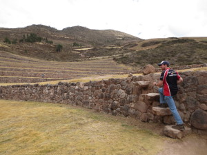 The stairs up and down the terraces.