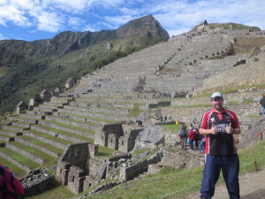 Terraced mountain side. 