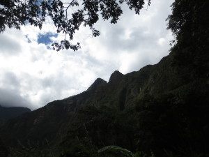 Huayna Picchu Mountain to the left and Machu Picchu Mountain to the right.