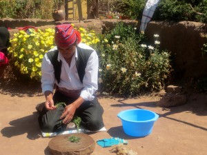 Alfredo showing how to make natural shampoo on Tequile Island.