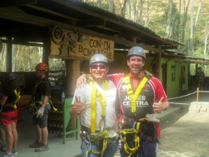 Zip-lining with my buddy Alfredo at Cola de Mono