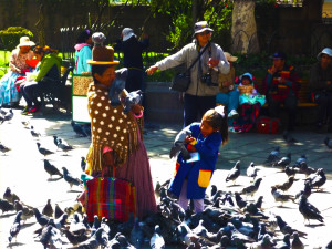 Pigeon people in Plaza Murill, La Paz, Bolivia. 