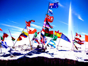 Worl flags in the Salt Flats.