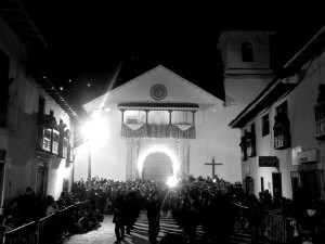 The church with dancers in front. 