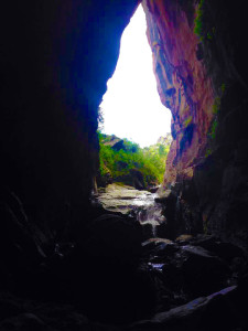 Exiting the cave at the Devil´s Balcony.